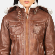 Fiona Brown Hooded Shearling Leather Jacket by Dash Racegear - women Jacket view 6