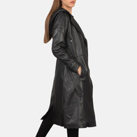 Fixon Hooded Black Trench Coat by Dash Racegear - women Jacket view 2