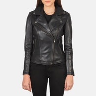 Flashback Black Leather Biker Jacket by Dash Racegear - women Jacket view 1