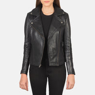 Flashback Black Leather Biker Jacket by Dash Racegear - women Jacket view 2