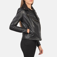 Flashback Black Leather Biker Jacket by Dash Racegear - women Jacket view 6