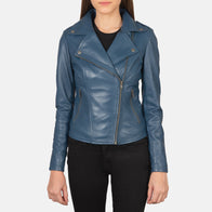 Flashback Blue Leather Biker Jacket by Dash Racegear - women Jacket view 1