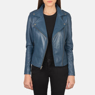 Flashback Blue Leather Biker Jacket by Dash Racegear - women Jacket view 2