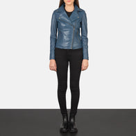 Flashback Blue Leather Biker Jacket by Dash Racegear - women Jacket view 3