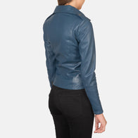 Flashback Blue Leather Biker Jacket by Dash Racegear - women Jacket view 5
