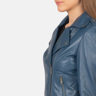 Flashback Blue Leather Biker Jacket by Dash Racegear - women Jacket view 6