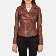 Flashback Brown Leather Biker Jacket by Dash Racegear - women Jacket view 1