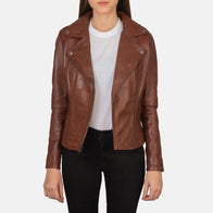 Flashback Brown Leather Biker Jacket by Dash Racegear - women Jacket view 3