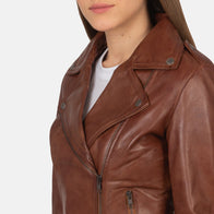 Flashback Brown Leather Biker Jacket by Dash Racegear - women Jacket view 6