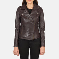 Flashback Maroon Leather Biker Jacket by Dash Racegear - women Jacket view 1