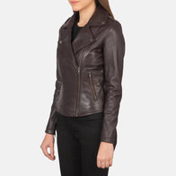 Flashback Maroon Leather Biker Jacket by Dash Racegear - women Jacket view 2