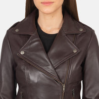 Flashback Maroon Leather Biker Jacket by Dash Racegear - women Jacket view 6