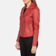 Flashback Red Leather Biker Jacket by Dash Racegear - women Jacket view 2