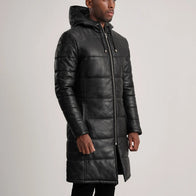 Floyd Black Hooded Leather Puffer Coat by Dash Racegear - men Jacket view 2