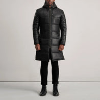 Floyd Black Hooded Leather Puffer Coat by Dash Racegear - men Jacket view 3