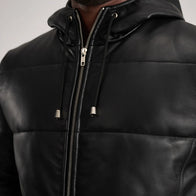 Floyd Black Hooded Leather Puffer Coat by Dash Racegear - men Jacket view 6