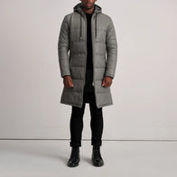 Floyd Grey Hooded Leather Puffer Coat by Dash Racegear - men Jacket view 3