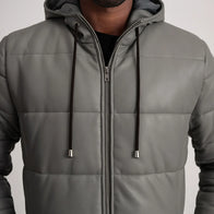 Floyd Grey Hooded Leather Puffer Coat by Dash Racegear - men Jacket view 4