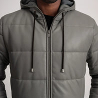 Floyd Grey Hooded Leather Puffer Coat by Dash Racegear - men Jacket view 4