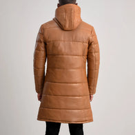 Floyd Tan Hooded Leather Puffer Coat by Dash Racegear - men Jacket view 5