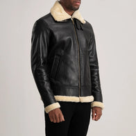 Francis B-3 Black & Cream Leather Bomber Jacket by Dash Racegear - men Jacket view 2