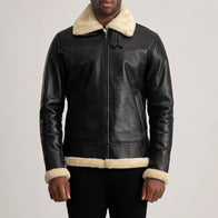 Francis B-3 Black & Cream Leather Bomber Jacket by Dash Racegear - men Jacket view 4