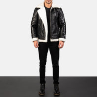 Francis B-3 Black & White Leather Bomber Jacket by Dash Racegear - men Jacket view 3