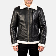 Francis B-3 Black & White Leather Bomber Jacket by Dash Racegear - men Jacket view 4