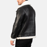 Francis B-3 Black & White Leather Bomber Jacket by Dash Racegear - men Jacket view 5
