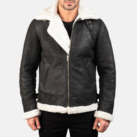 Francis B-3 Distressed Black Leather Bomber Jacket by Dash Racegear - men Jacket view 1