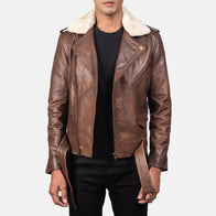 Furton Brown Leather Biker Jacket by Dash Racegear - men Jacket view 1