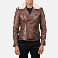 Furton Brown Leather Biker Jacket by Dash Racegear - men Jacket view 3