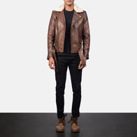 Furton Brown Leather Biker Jacket by Dash Racegear - men Jacket view 4