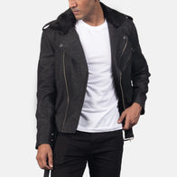 Furton Disressed Black Leather Biker Jacket by Dash Racegear - men Jacket view 4