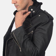 Furton Disressed Black Leather Biker Jacket by Dash Racegear - men Jacket view 5