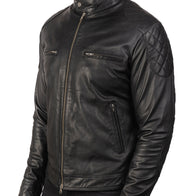 Gatsby Black Leather Biker Jacket by Dash Racegear - men Jacket view 6