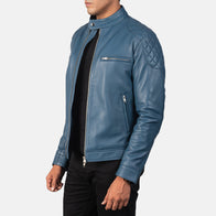 Gatsby Blue Leather Biker Jacket by Dash Racegear - men Jacket view 2