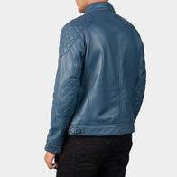Gatsby Blue Leather Biker Jacket by Dash Racegear - men Jacket view 5