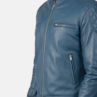 Gatsby Blue Leather Biker Jacket by Dash Racegear - men Jacket view 6