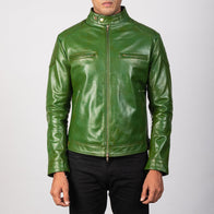 Gatsby Green Leather Biker Jacket by Dash Racegear - men Jacket view 3