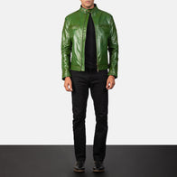 Gatsby Green Leather Biker Jacket by Dash Racegear - men Jacket view 4