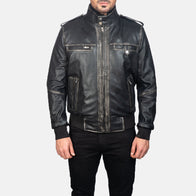 Glen Street Black Leather Bomber Jacket by Dash Racegear - men Jacket view 1
