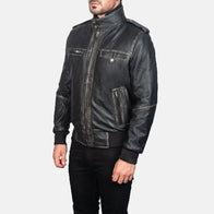 Glen Street Black Leather Bomber Jacket by Dash Racegear - men Jacket view 2
