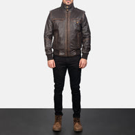 Glen Street Brown Leather Bomber Jacket by Dash Racegear - men Jacket view 3