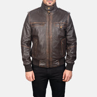 Glen Street Brown Leather Bomber Jacket by Dash Racegear - men Jacket view 4