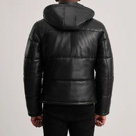 Gordon Black Hooded Leather Puffer Jacket by Dash Racegear - men Jacket view 5