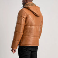 Gordon Tan Hooded Leather Puffer Jacket by Dash Racegear - men Jacket view 5