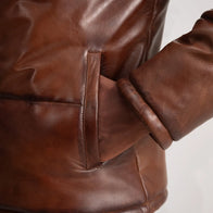 Gordon Waxed Brown Hooded Leather Puffer Jacket by Dash Racegear - men Jacket view 6
