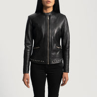 Haley Ray Black Leather Biker Jacket by Dash Racegear - women Jacket view 1