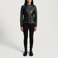 Haley Ray Black Leather Biker Jacket by Dash Racegear - women Jacket view 4